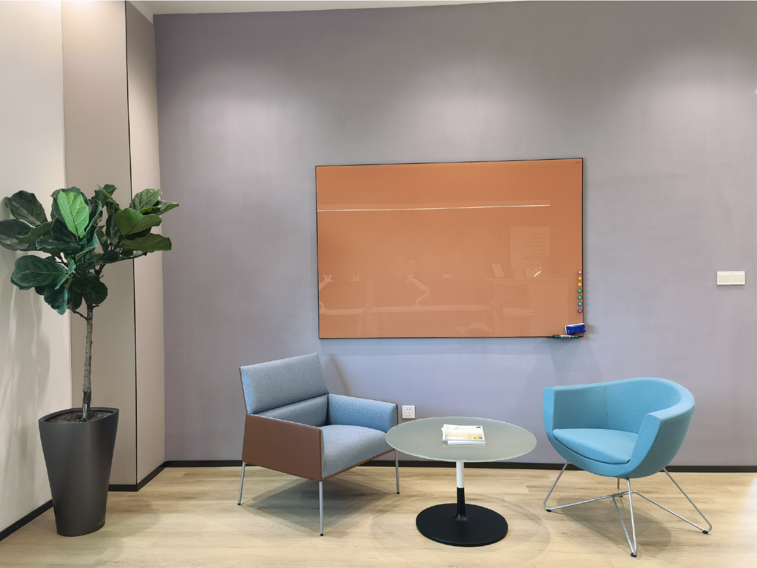 wall-mounted glass whiteboard